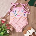 thumbnail image 6 of Girls Swimsuits One Piece Square Neck Sleeveless Bow Detail Ice Cream Print for Vacation Bathing Suits for Girls Pink 12 Months-18 Months, 6 of 9