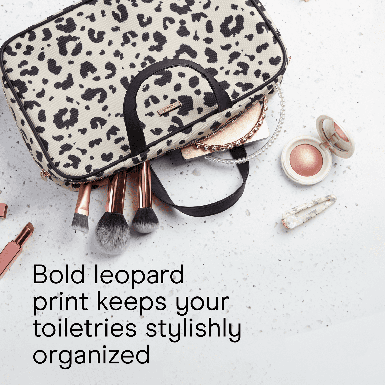 Conair Leopard Print Weekender Bag, Travel Bag with Luxe Gold-Tone Hardware and Roomy Interior