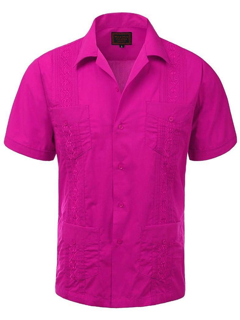 Men/'s Guayabera Cuban Beach Long Sleeve Button Up Casual Dress Shirt SLIM FIT