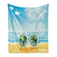 thumbnail image 1 of Tropical Soft Flannel Fleece Blanket, Beach View on with Sunglasses Reflection Summer Time Joyful Holiday, Cozy Plush for Indoor and Outdoor Use, 70" x 90", Baby Blue Mustard White, by Ambesonne, 1 of 6