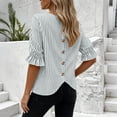 thumbnail image 6 of ClodeEU Women's Striped 3/4 Sleeve Blouse with Back Button ,Casual Loose Fit Shirt White,Women's Plus M, 6 of 8