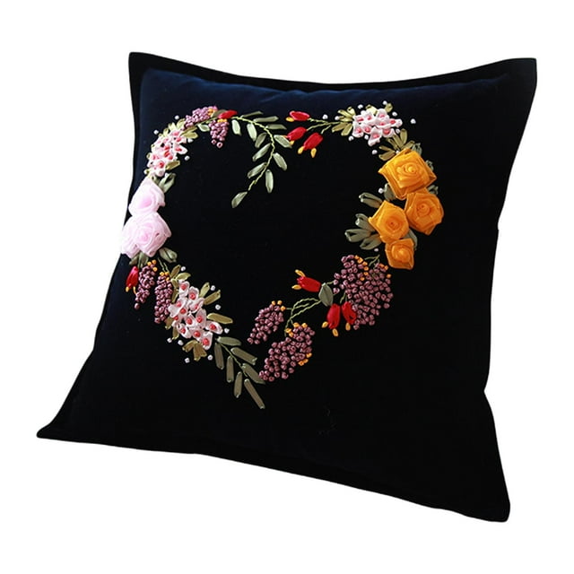 Kit de bordado de funda de almohada, costura artesanal para adultos y principiantes, decoración Corazón