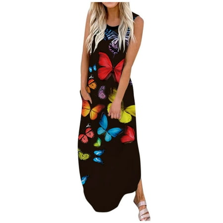 

ZIZOCWA Summer Mini Dress Maternity Midi Dress Pocket Beach Loose Floral Women Sleeveless Dress Printing Casual Long Maxi Women s Dress Outfits for Women Dressy