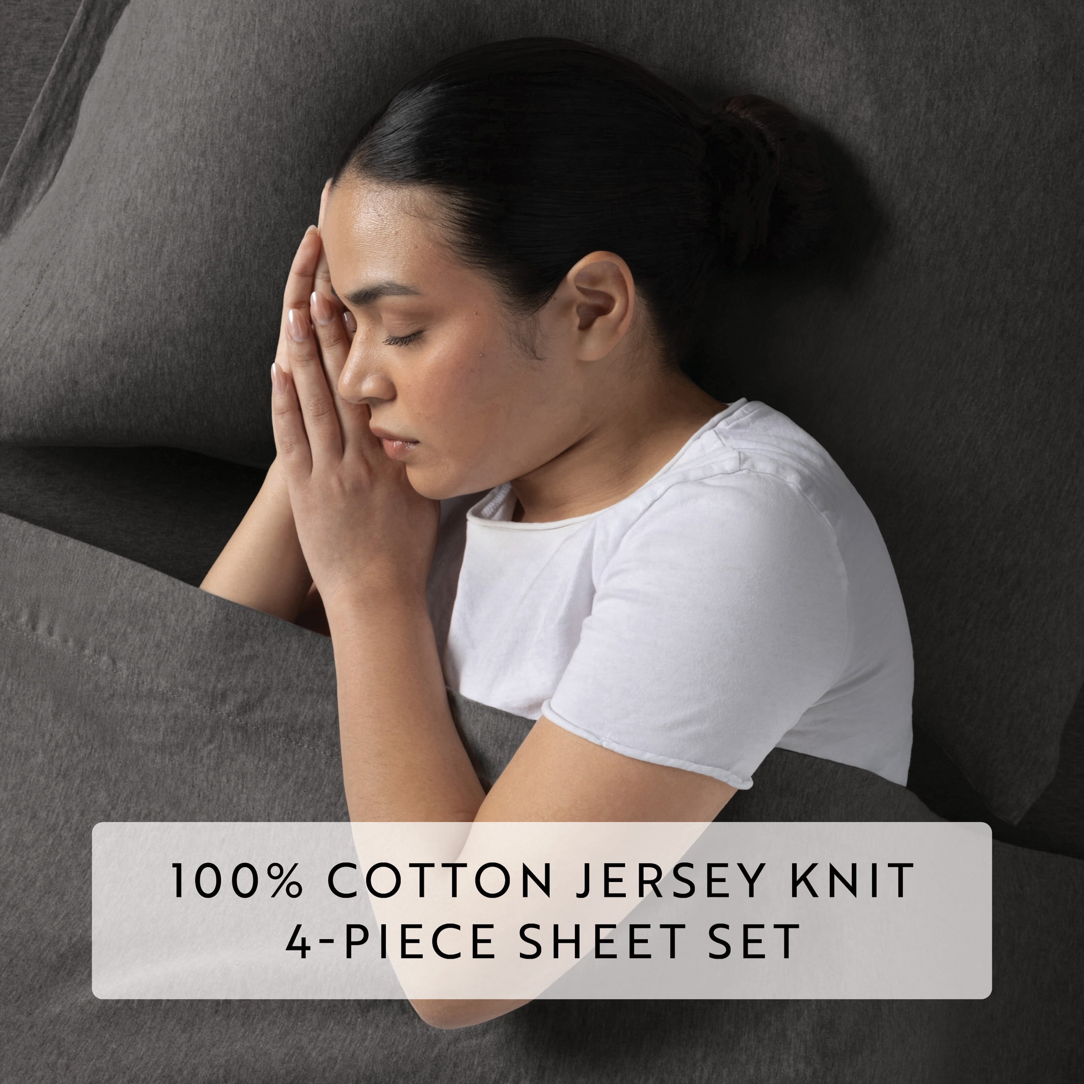 Noble Linens 4 Piece Jersey Knit 100% Cotton Sheet Set, Gray, Twin
