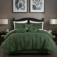 thumbnail image 2 of Chezmoi Collection Sydney 7-Piece Pinch Pleat Comforter Set, Lightweight Pintuck Bedding for All Season, Queen, Forest Green, 2 of 9