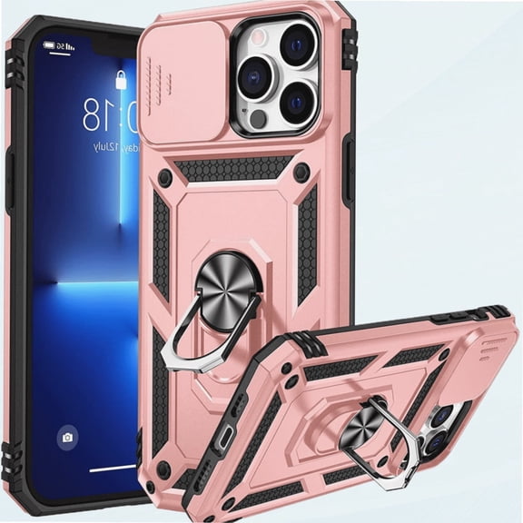 Armor Case for iPhone 13 Pro Max Stand Case with Slide Camera Cover & Kickstand Military Grade Heavy Duty Protective with Magnetic Car Mount Holder for iPhone 13 Pro Max 6.7 Rosegold