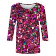 thumbnail image 4 of Sequins Tops Womens Fashion 3/4 Sleeve Tshirts Plus Size BlingBling Print Crewneck Tees Casual Top, 4 of 5