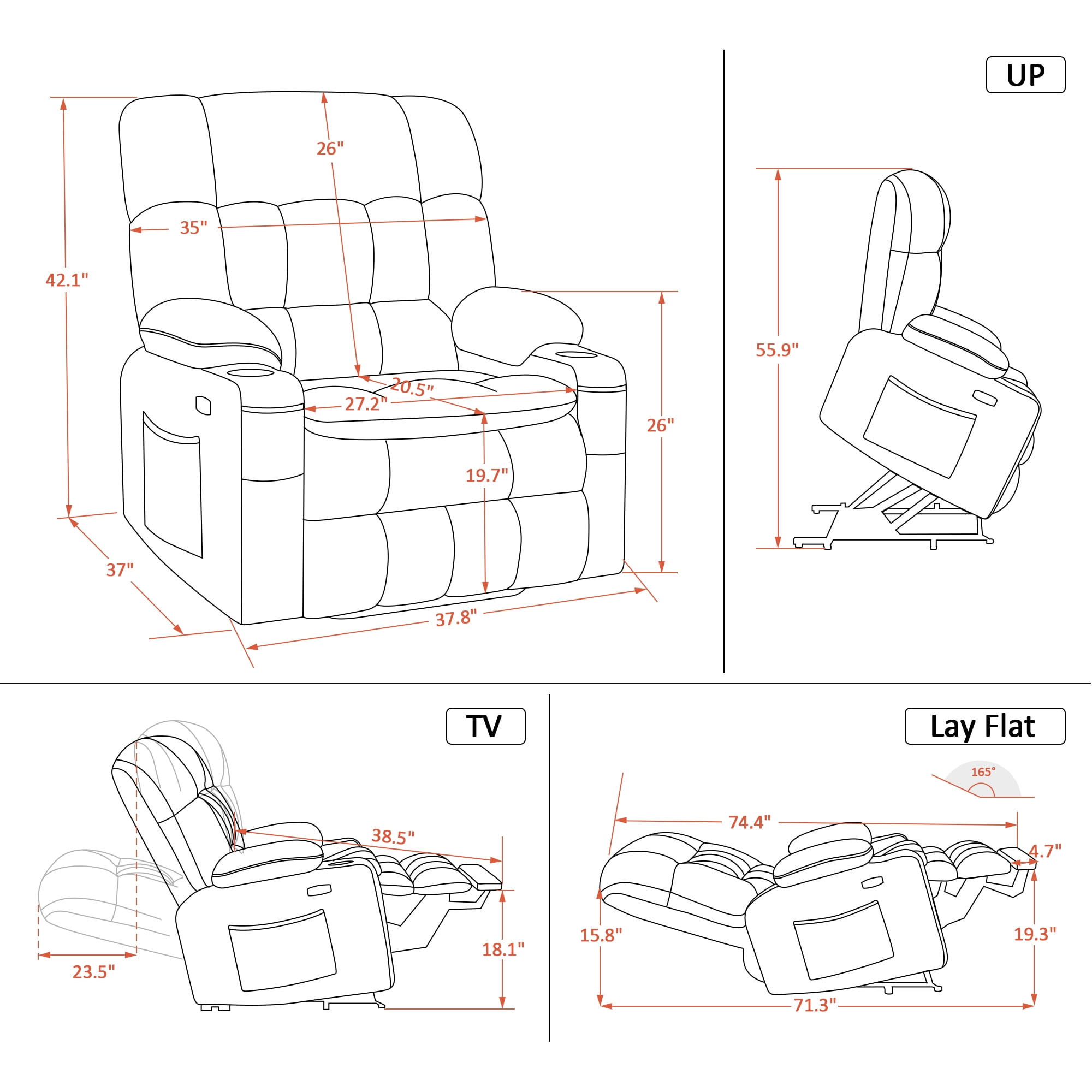 Oversized 27.2" Seat Width Dual Motor Power Recliner Lift Chair with Vibration and Heat for Height 4'6"-5'2", Infinite Position