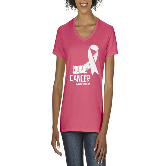 NIB - Women's T-Shirt V-Neck Short Sleeve - Lung Cancer