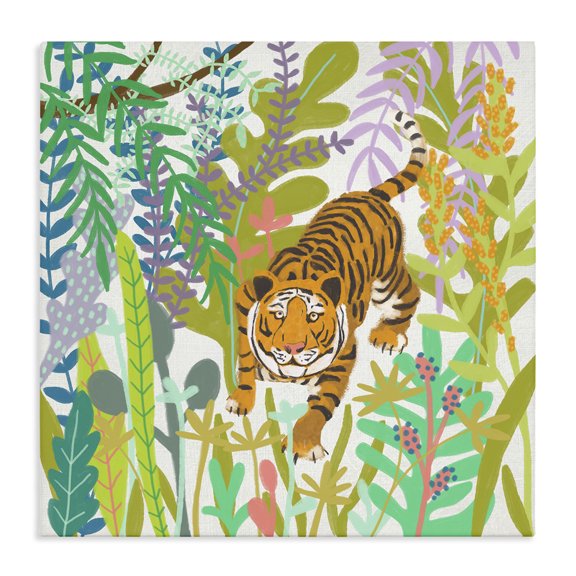 Stupell Industries Eclectic Bright Jungle Tiger in the Brush Illustration Canvas Art, 30 x 30, by Chariklia Zarris
