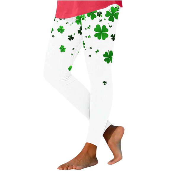 Staron St. Patrick's Day Printed Yoga Pants for Women Casual Tight Fitness Stretch Leggings Long Pants with Track Cuff, Green M
