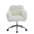 thumbnail image 3 of Cute Fluffy Desk Chair for Girls Women, Soft Faux Fur Home Office Chair, Height Adjustable Accent Armchair with Silver Base, 360° Swivel Makeup Vanity Chair for Living Room Bedroom, White, 3 of 7