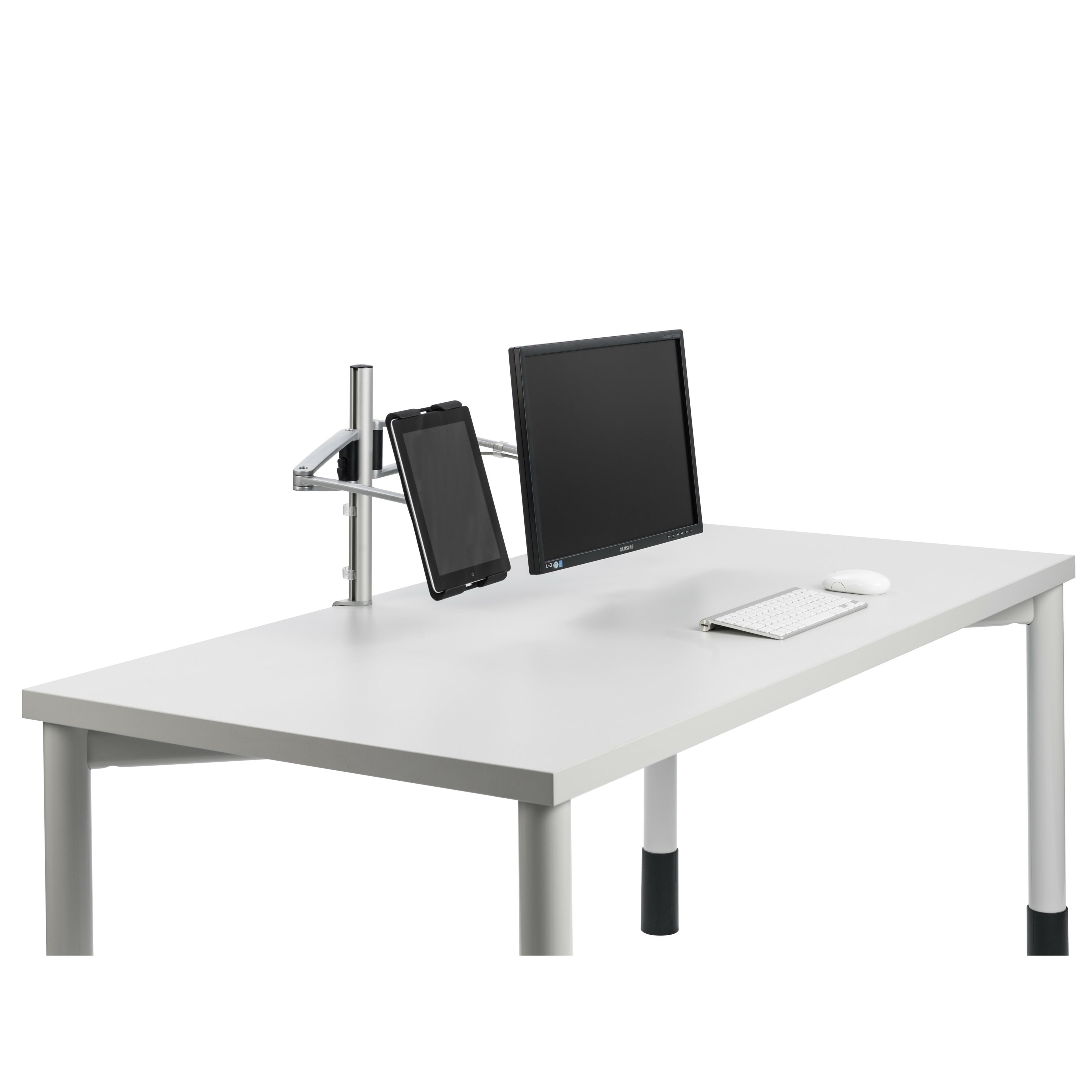 Novus MY Twin Dual Monitor Arms with 13.75" MY Column with System Clamp Base, Ergonomic & Adjustable, Silver