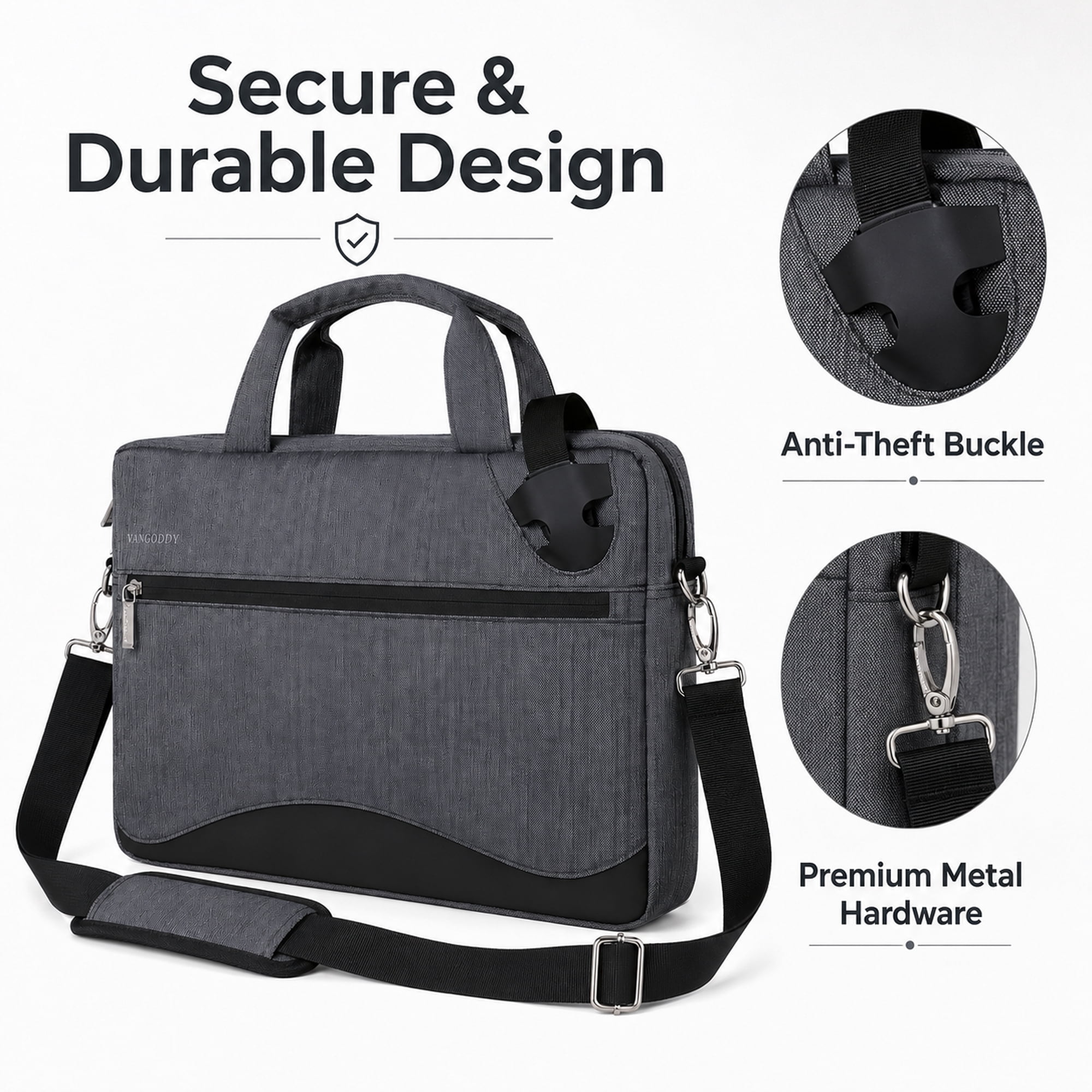 15.6 Inch Business Laptop Shoulder Bag, Slim Padded Professional Briefcase with Adjustable Strap, Multi-Compartment Computer Carrying Case for Work, Office, Travel, Black