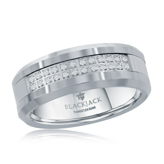 Beaux Bijoux Men’s Comfort Fit Brushed and Polished with Simulated Diamond CZ Eternity Tungsten Band Ring-11