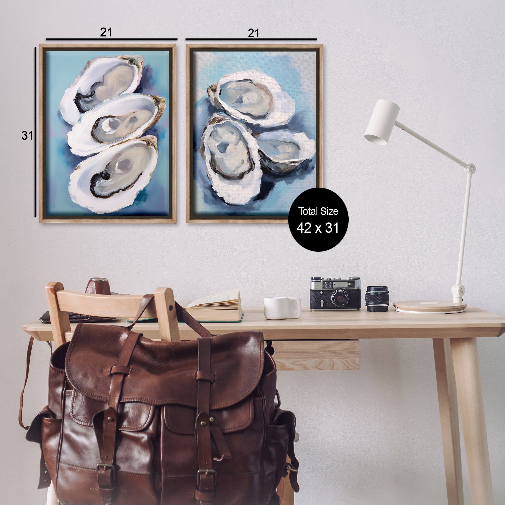 Stupell Industries Trio Half Shell Oysters Nautical & Beach Painting Brown Floater Framed Canvas Art Print Wall Art, 21 x 31, Set of 2