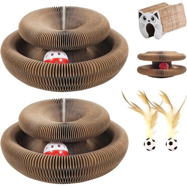 Twisty Paws Cat Toy, Twisty Paw, Foldable Cat Scratch Board Toy With Bell, Funny Accordion-Style Foldable Honeycomb Corrugated Cardboard Cat Scratcher For Indoor Cats (2pc-Mix