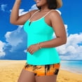 thumbnail image 2 of Plus Size Tankini Swimsuits for Women Oversized Casual Bathing Suit Printed Split Tank Top With Chest Cushion Swimsuit Set, 2 of 7