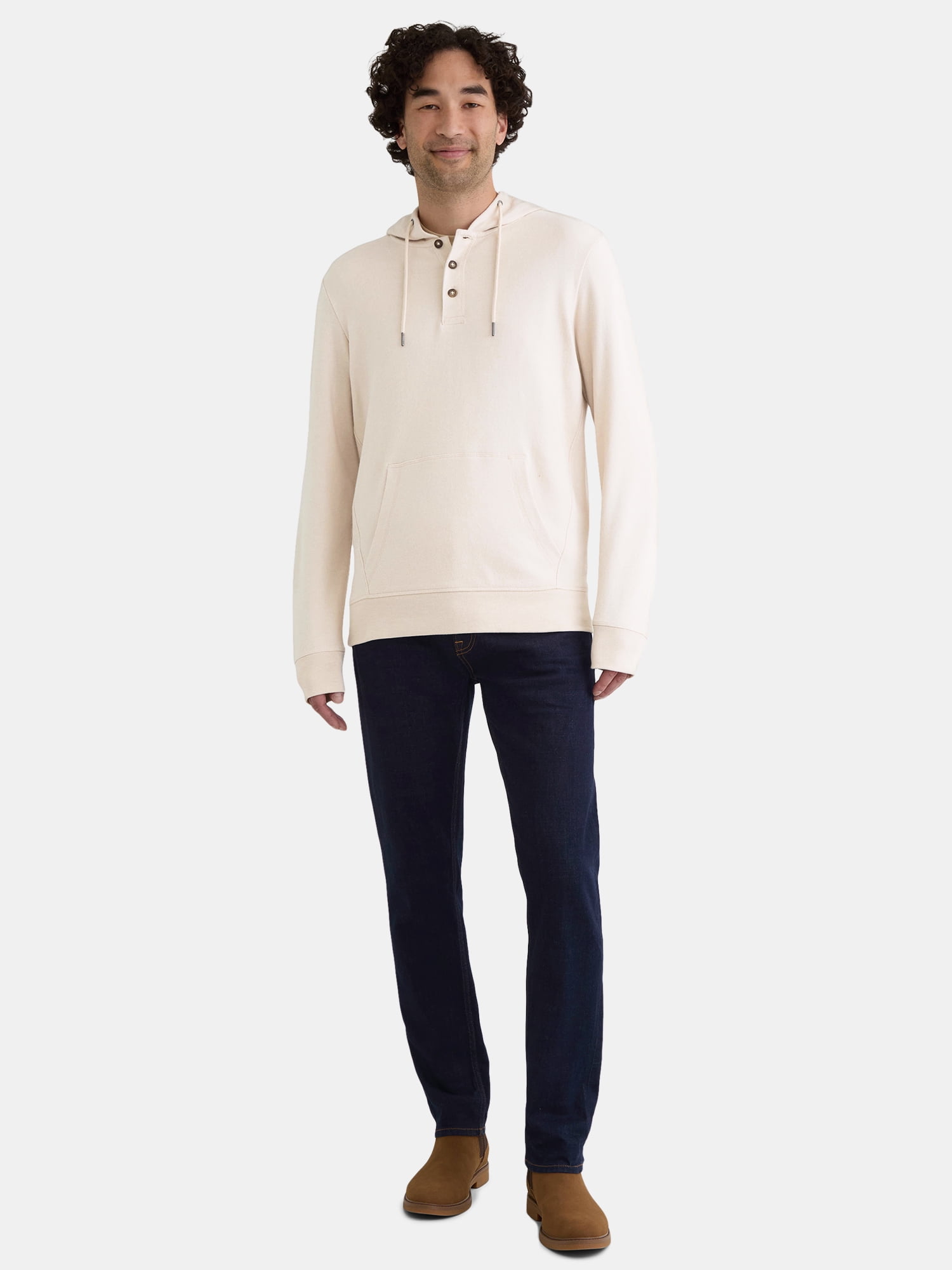 George Men's Button Henley Hoodie with Long Sleeves, Sizes S-3XL