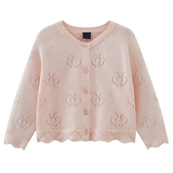 MEZZALL Girls Knitted Cardigan Lightweight Pure Non- Sun Air Conditioning Long Sleeve Sweater Coat Small Girls Long Sleeve Sweater Cardigan 9M 6Y Olds Toddler Daily Wear Birthday / 5-6 Years