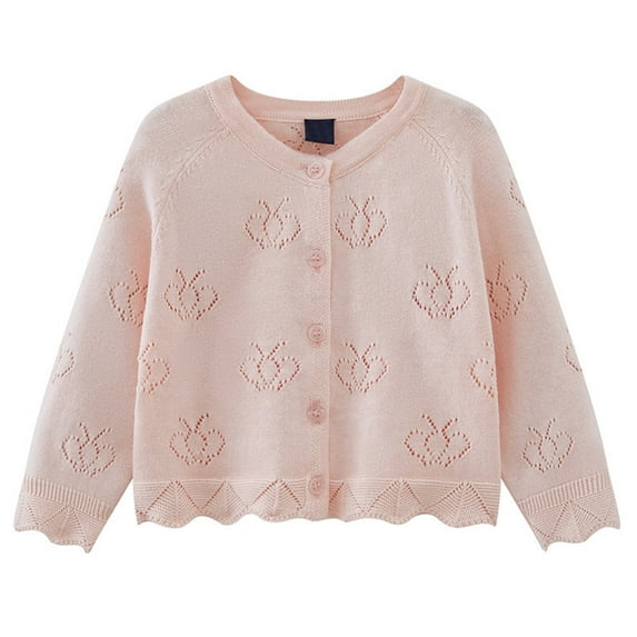 REDARER Girls Lightweight Knit Cardigan, Heart Cutout Button-Up Sweater for Casual & Air-Conditioned Wear,4-5 Years