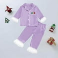 thumbnail image 2 of Tfken Christmas Boys Sleepwear Long Sleeve Lapel Neck Trendy Shirts Pants Tree Print Lightweight Purple Kids Pajama Set Size 10-11 Years, 2 of 3