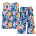 thumbnail image 3 of ZHENHONG Pajamas for Women, Summer Cotton Blouse With No Sleeves Pocketed Three Quarter Length Pants Pajama Set For Two Pieces, Women's Sleepwear Blue, 3 of 5