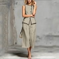 thumbnail image 2 of Purcolt Womens 2 Piece Cotton Matching Set Dressy Casual Crew Neck Sleeveless Button Down Tank Tops Elastic Waisted Cropped Trousers Business Work Office Outfits, 2 of 7