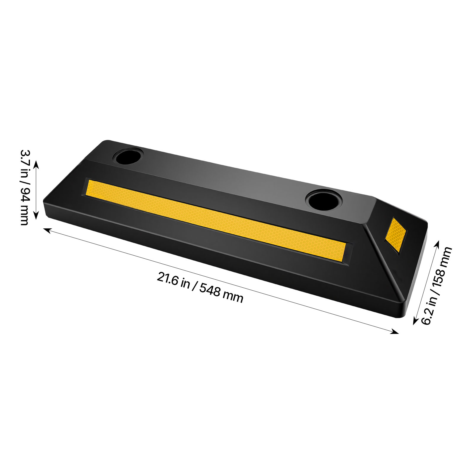 KFFKFF Parking Stopper, Set of 2, 21.6-Inch Heavy-Duty Garage Parking Aid, Rubber Curb Floor Stopper with Reflective Strips, Tire Guide Blocks for Cars, Vans, and Trucks