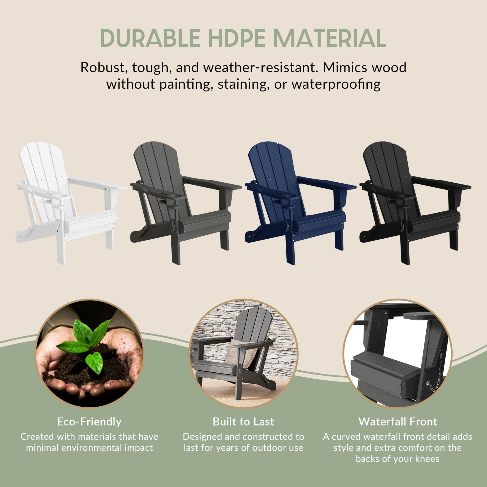 WestinTrends Nantucket Outdoor Patio HDPE Resin Folding Adirondack Chairs With Cup Holder and Phone Holder (Set of Two), Gray