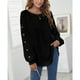 thumbnail image 3 of Camiseta de manga larga negra para mujer, cuello redondo, corte holgado, tejido suave y transpirable, talla XL, 3 of 8