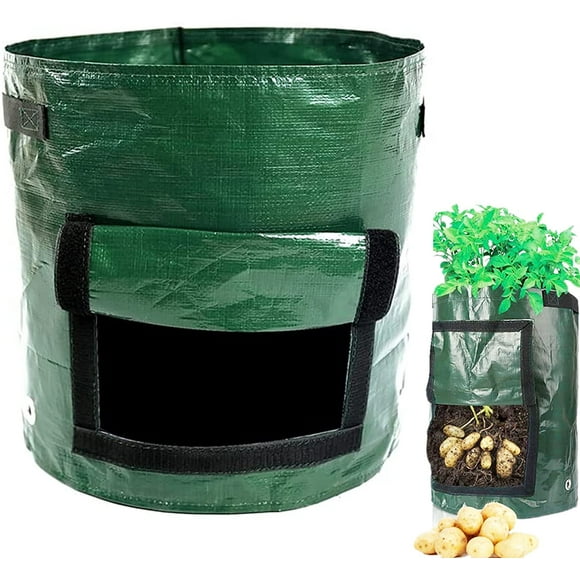 GHSDFBB 10 Gallon Potato Grow Bags with Window Vegetable Grow Bags with Handles Access Flap PE Durable Aeration Fabric Pots for Carrot Onion Tomato Taro Radish Peanut(1 pcs)