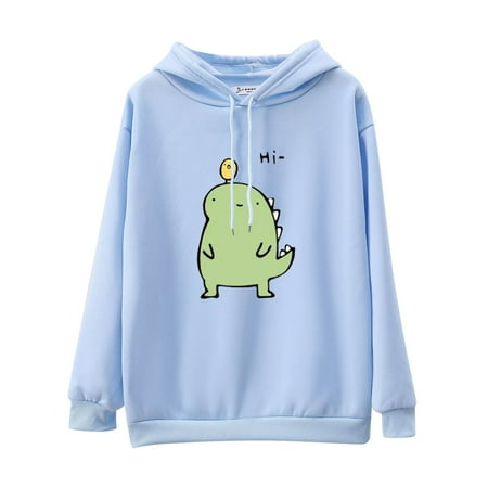 

Alueeu Womens Womens Summer Tops Casual Solid Color Dinosaur Print Long-Sleeved Pullover Hooded Womens Maternity Dresses Medium Sleeve Blue M