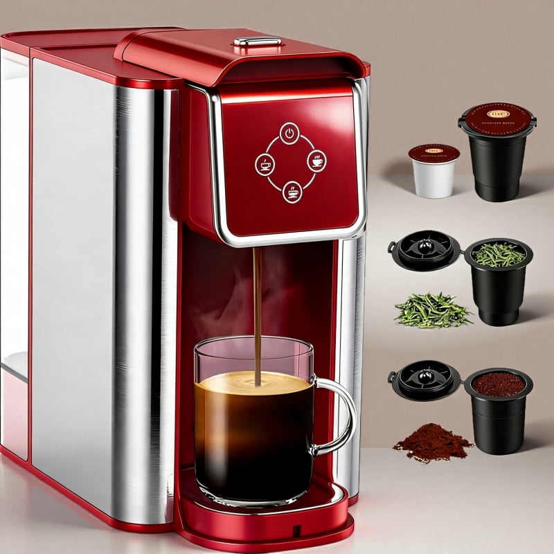 3 in 1 Single Serve Coffee Maker: Coffee Machine Compatible with K Cup Capsules & Grounds, Instant Coffee Pot, Tea Maker Brewer - Removable 50 Oz Water Reservoir, 120V 1150W, Black