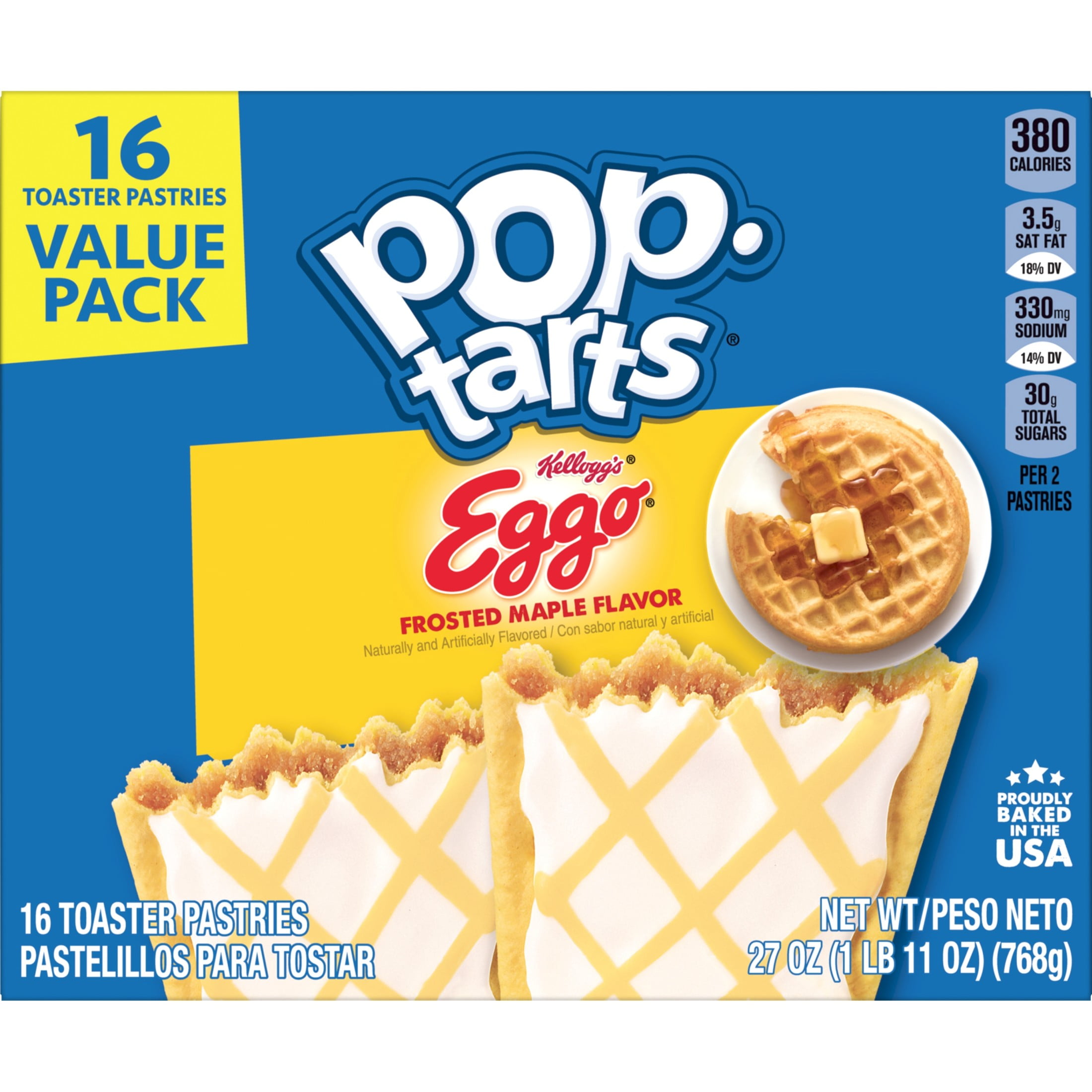 Pop-Tarts Eggo Frosted Maple Flavor Toaster Pastries, Breakfast Foods, Shelf-Stable, 27 oz (16 Count)