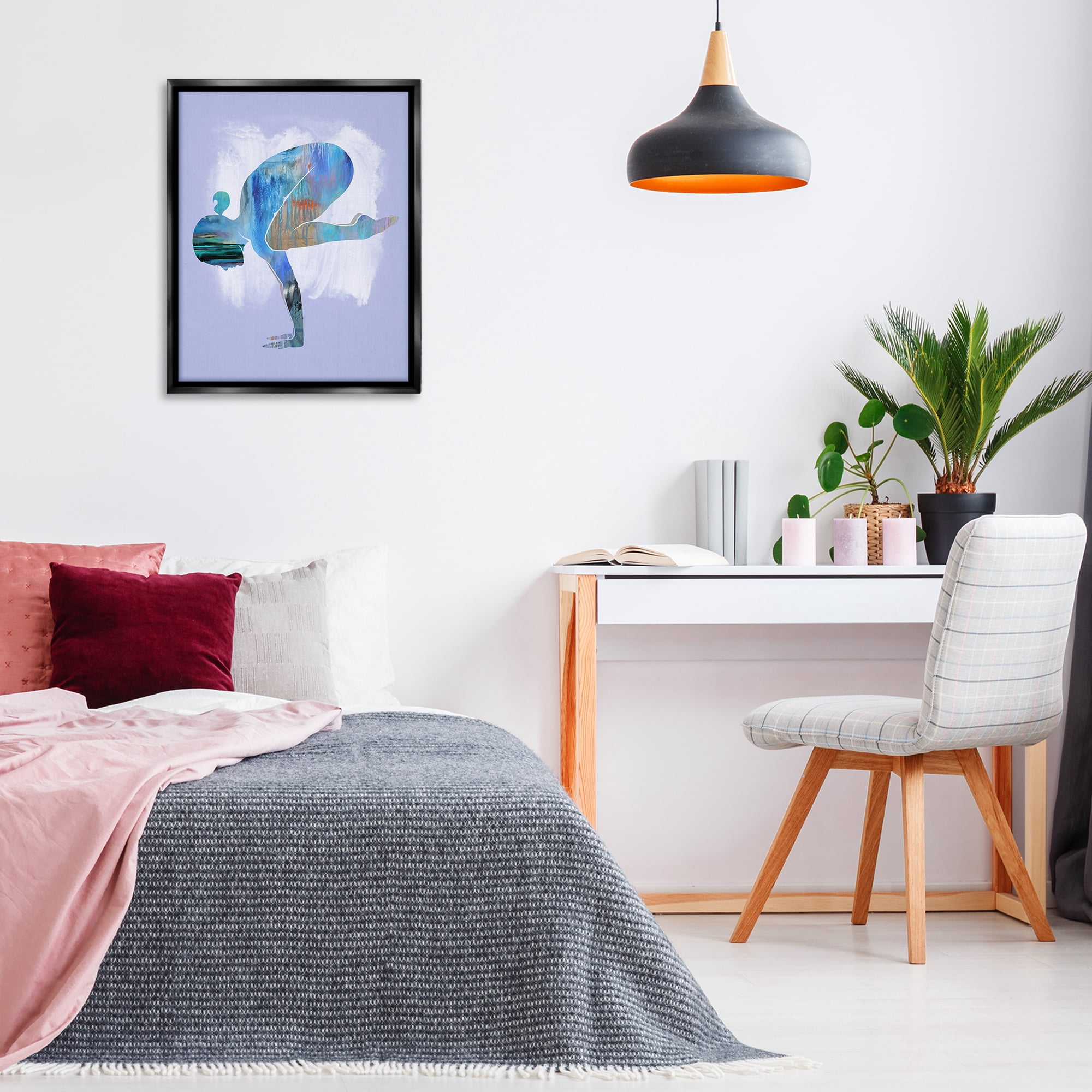 Stupell Industries Mindful Yoga Pose Sports Painting Black Floater Framed Canvas Art Print Wall Art, 25 x 31