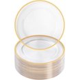 thumbnail image 1 of 12 Inch Disposable Charger Plates Plastic, 100 Pack Plastic Clear Charger with Gold Rim, Gold Charger Plates for Dinner, Wedding, Party, 1 of 7