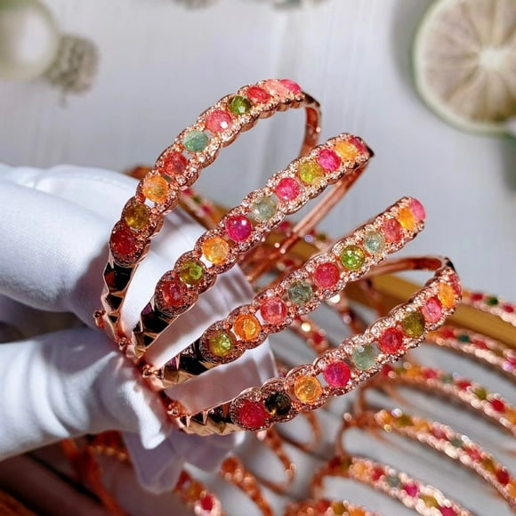 Tourmaline Bracelet Tourmaline Inlaid Bracelet Crystal Facet Copper Inlaid Bracelet