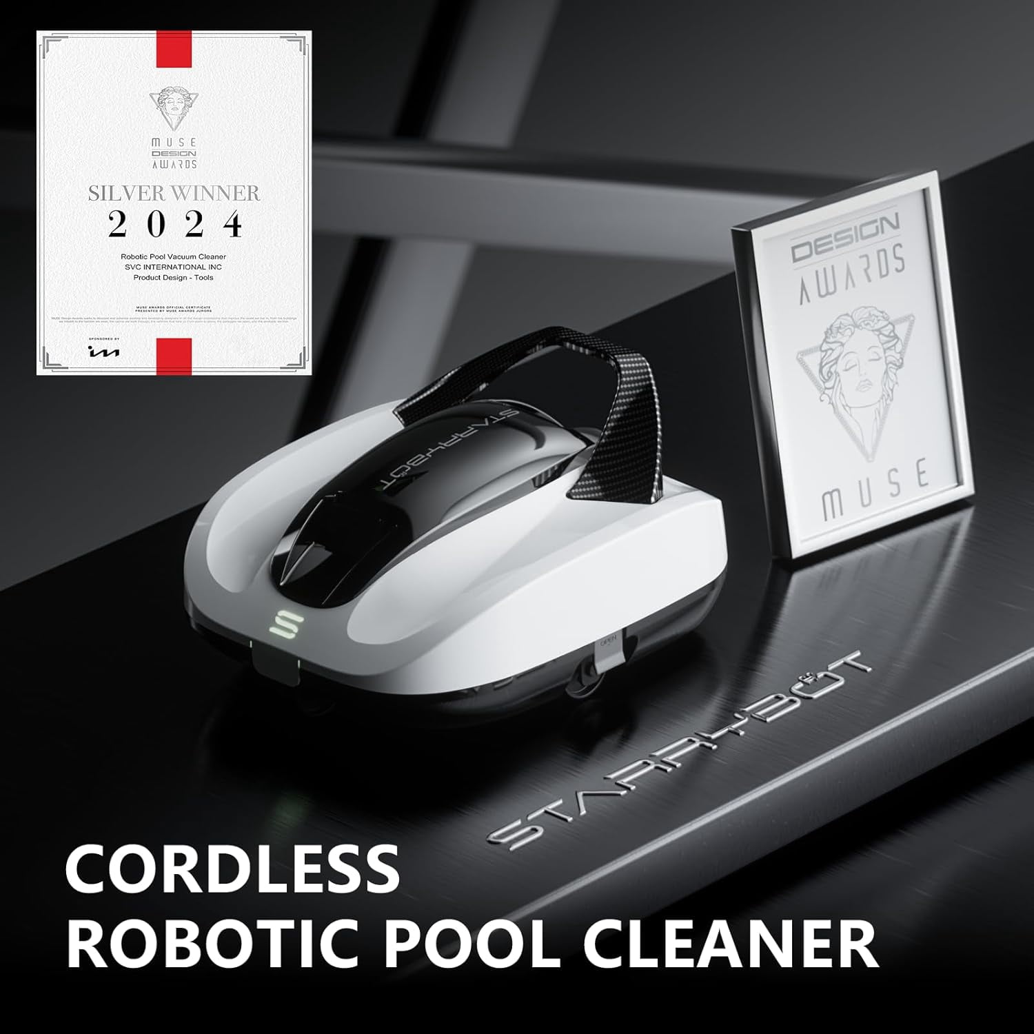 Starrybot Cordless Robotic Pool Cleaner, Portable Swimming Robotic Pool Vacuum Self-Parking Technology, Ideal for Above-Ground Pools