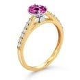 thumbnail image 3 of Gem Stone King 10K Two Tone Gold Pink Created Sapphire and White Lab Grown Diamond Engagement Ring for Women (1.08 Cttw, Gemstone September Birthstone, Oval 7X5MM, Size 7), 3 of 4