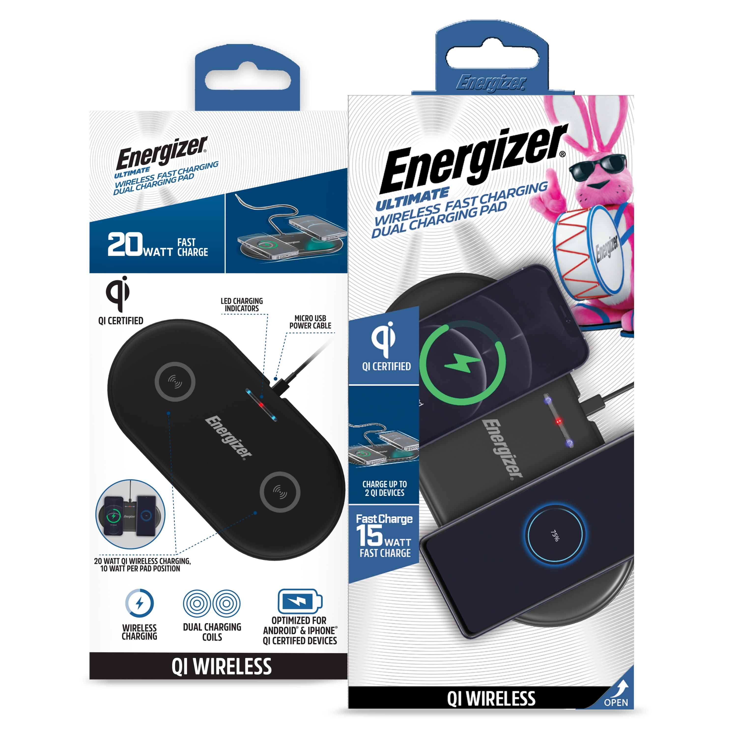 QI Dual Wireless Charging Pad – Fast Dual Device Wireless Charger for Qi-Enabled iPhone, Samsung Galaxy & Android Phones
