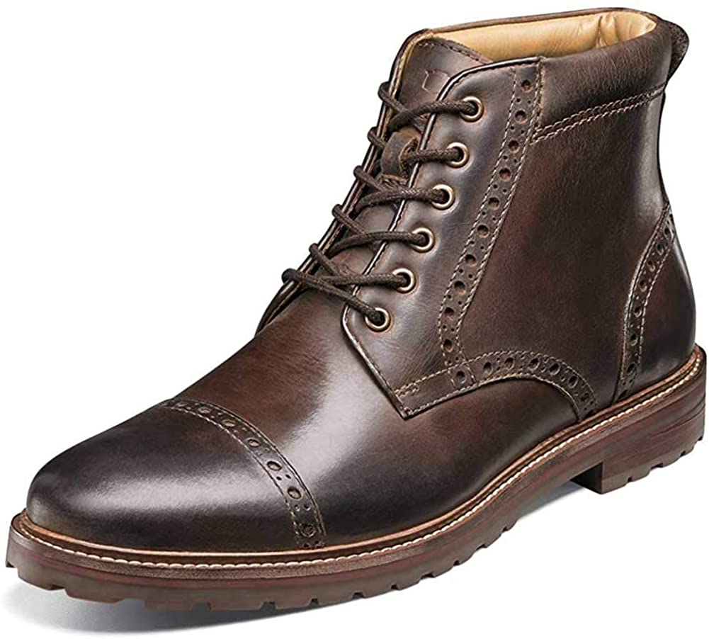 mens brown leather cap toe boots