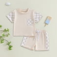 thumbnail image 2 of NOLDARES Toddler Baby Boy Summer Outfits Short Sleeve Embroidered T Shirt Tees + Striped/Plaid Shorts Infant Clothes Set Blazer,6-12 M, 2 of 6