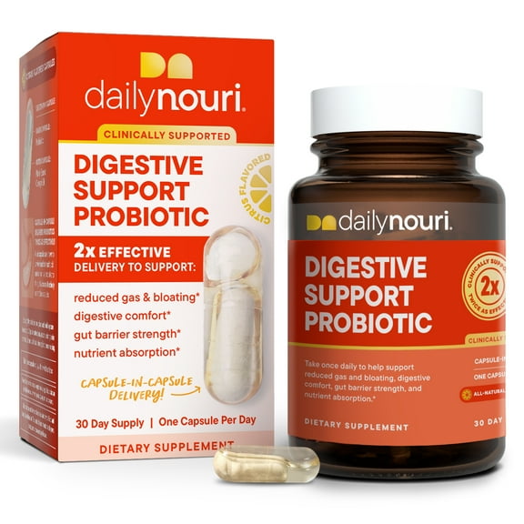 Daily Nouri Digestive Support Probiotic with Omega for Digestion, Immune, and Brain Health, 30 Day Supply