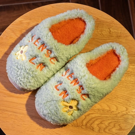 

〖Yilirongyumm〗 Green 41 Slippers For Women Winter Couples Wimen Warm Home Baotou Plush Soft Bottom Comfortable Fowerr Flat Cotton Slipper