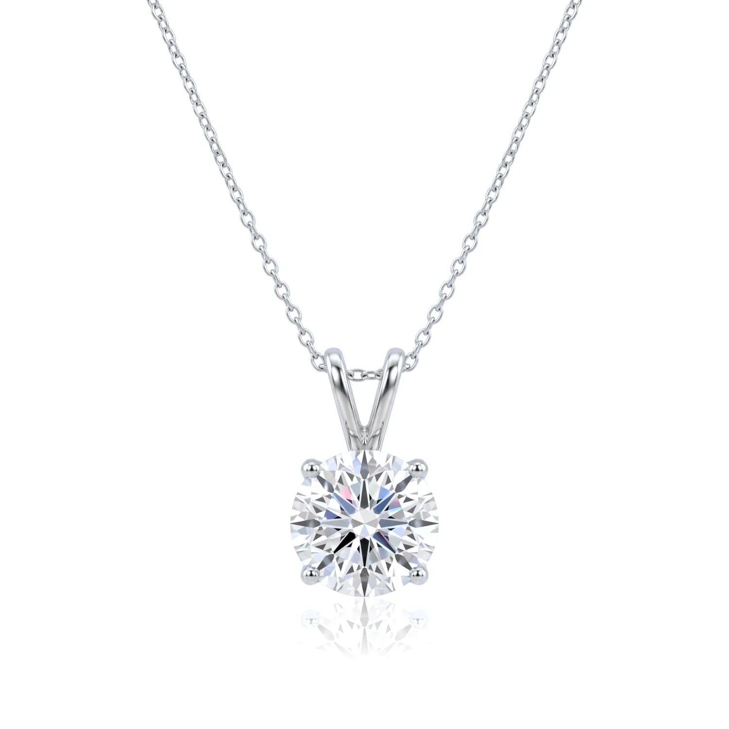 Tilo Jewelry 14K White Gold F VS 1.00 Carat Solitaire Round Diamond Pendant Necklace 18 Inch Cable Chain | 6.5mm | Lab Grown Diamond Necklace for Women & Unisex