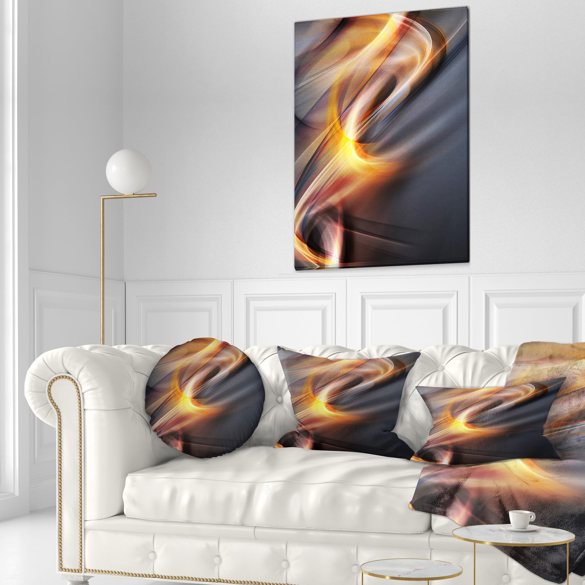 Designart Yellow Gray Light Art - Abstract Throw Pillow - 12x20