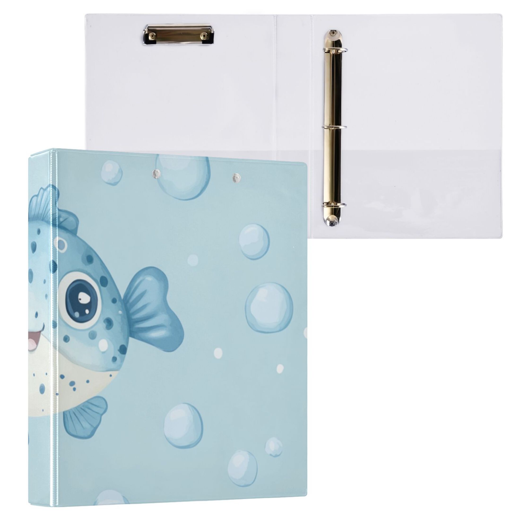 Cartoon Puffers 3 Ring Binders 1.5 inch Hardcover File Folders with Interior Pockets A4 Size Organizer for School Office Hospital