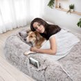 thumbnail image 2 of ModFusion 78” Extra-Large Human Dog Bed with Pillow & Blanket – Washable Faux Fur, Brown – Pet Bed for Dogs and Humans, 2 of 9