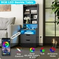thumbnail image 3 of Toogaho Tall Nightstand with LED Lights and Charging Station,Nightstand with Shelves and 2 Drawers, Bedside Table with Bookshelf, Tall Side End Table with Storage,Black, 3 of 7
